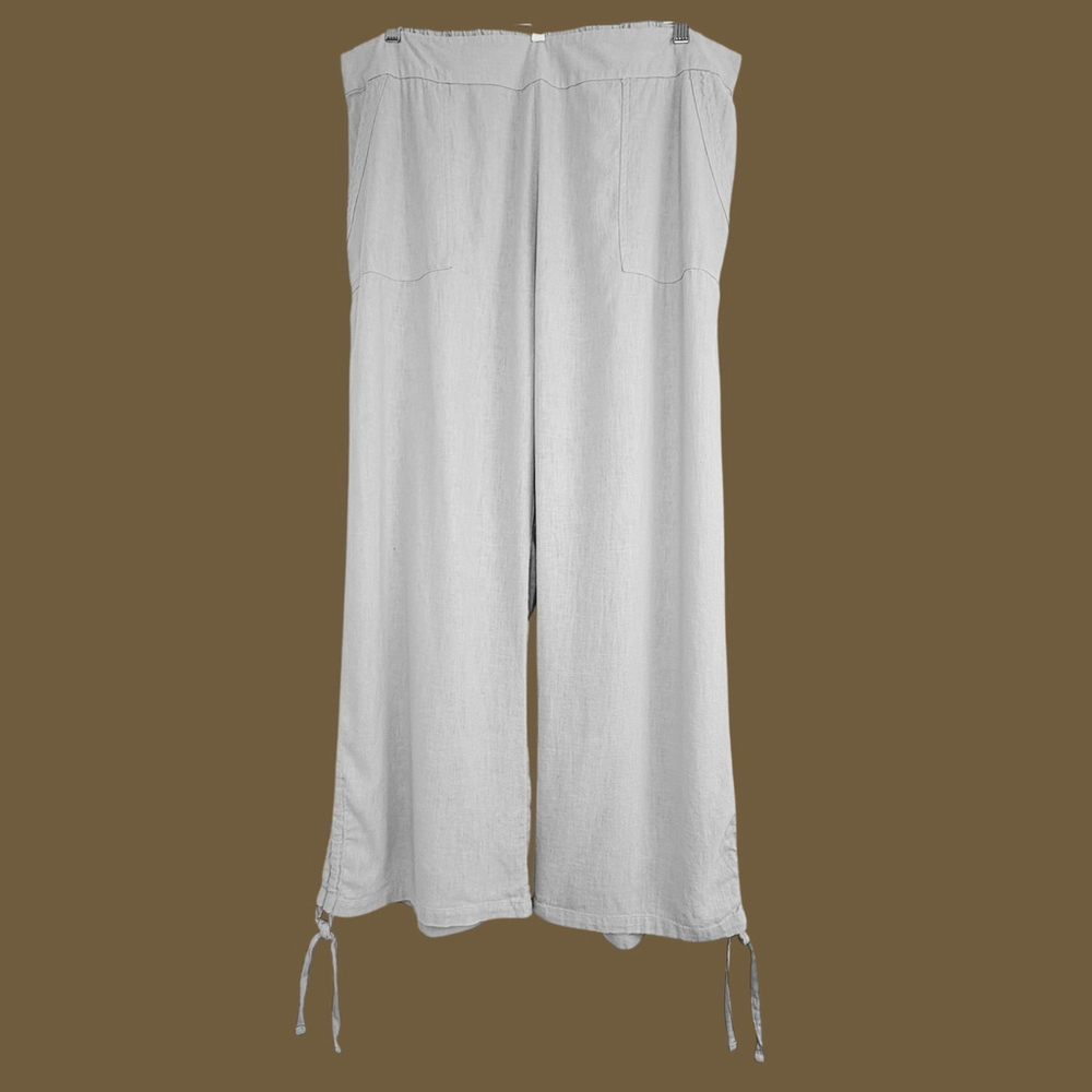 Naturals D&Co Womens Wide Leg Linen Pants Size XL Beige Coastal Laggenlook